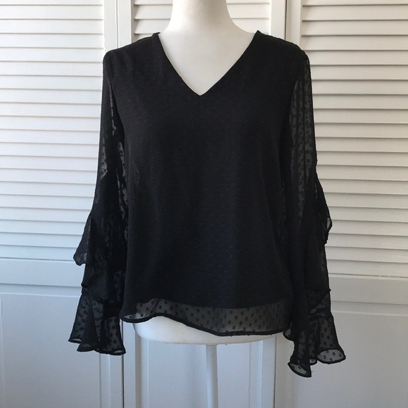Iz Byer Black Long Sleeve Blouse Size Medium - Picture 1 of 6